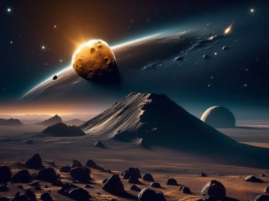 Exploración de asteroides para construcción: Escena cinematográfica impresionante con astronautas trabajando en un asteroide