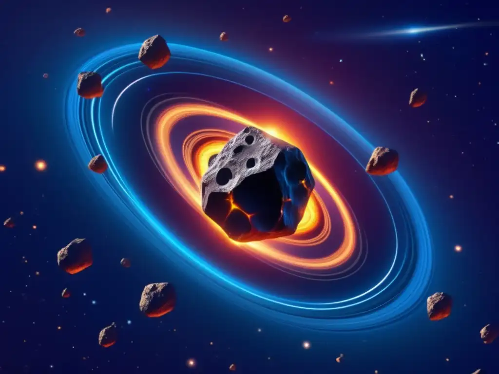 Exploración de asteroides en el espacio: Cluster de asteroides orbitando y creando hermosos patrones en el cosmos