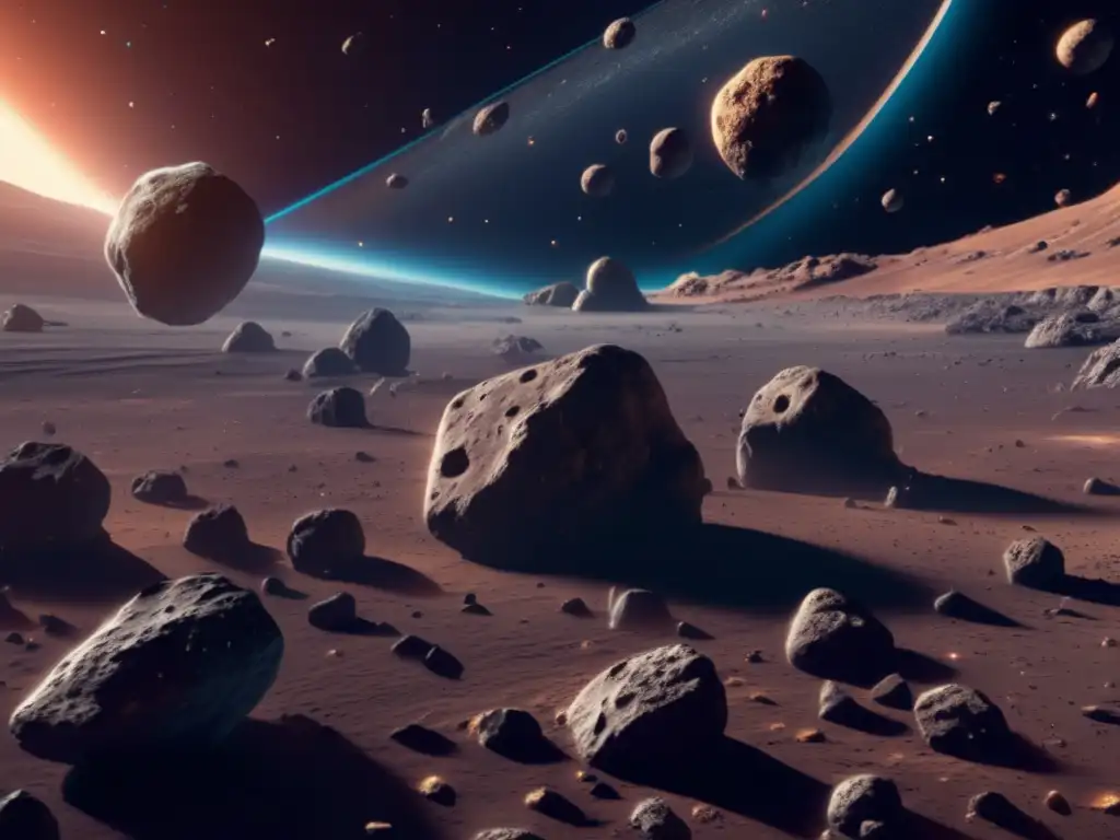 Exploración de asteroides en el espacio: 8k imagen de espacio con asteroides, galaxias coloridas y nave futurista