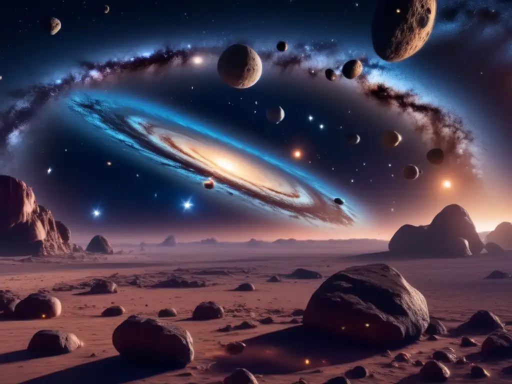 Exploración de asteroides en el espacio: vista impactante de una galaxia estrellada con detalles ultradefinidos y un ambiente etéreo