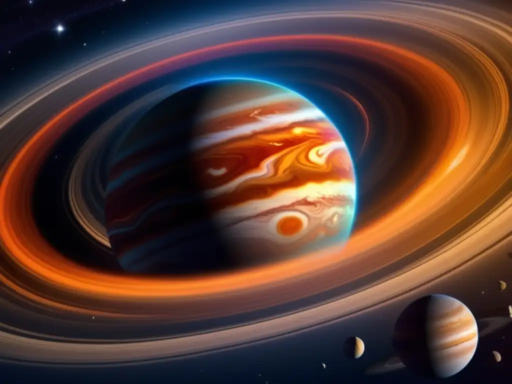 Exploración de asteroides en Júpiter: Gigante gaseoso dominante, colores vibrantes, Gran Mancha Roja y tormenta masiva