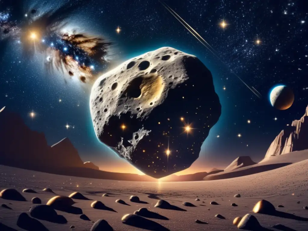 Exploración de asteroides y su influencia en la Tierra - Imagen impactante del espacio con un asteroide rodeado de estrellas brillantes