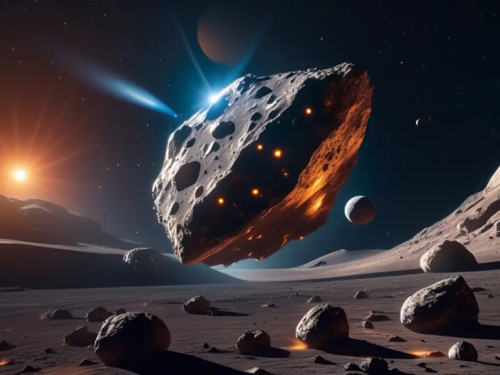 Exploración de asteroides: nave espacial sobre asteroide