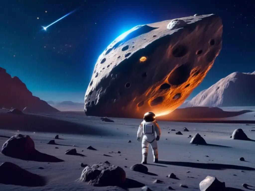 Exploración de asteroides: nave futurista y astronautas en actividad