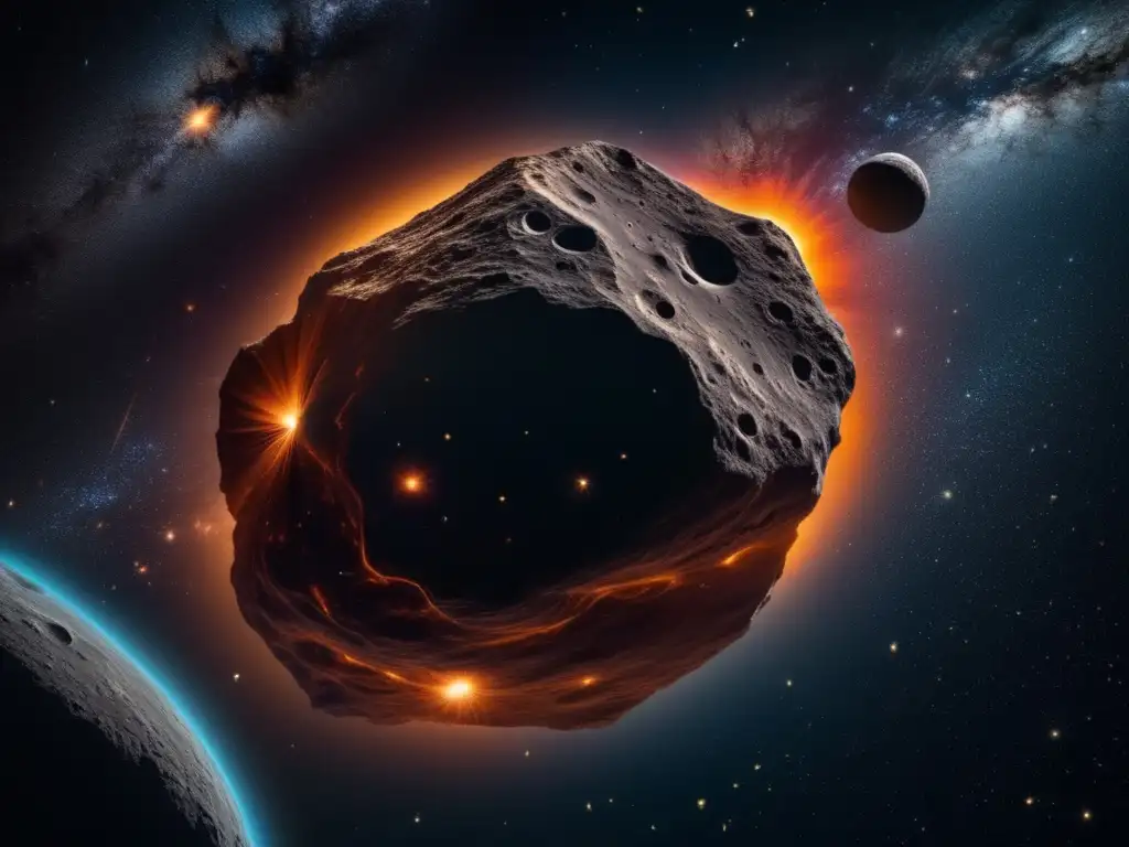 Exploración de asteroides y ocultaciones cósmicas: Imagen impactante en 8k que captura la belleza fascinante de un evento cósmico en el espacio