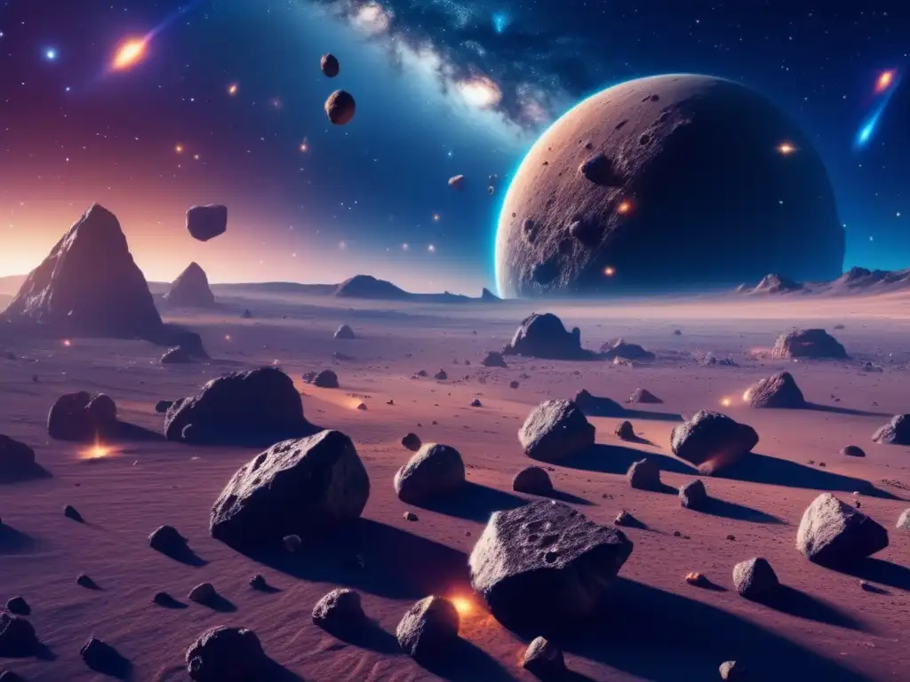Exploración de asteroides: oportunidades y beneficios, imagen de espacio ultradetallada con asteroides flotando en primer plano