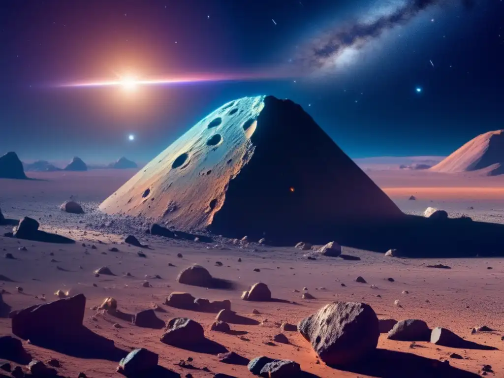 Exploración de asteroides peligrosos: equipo de astronautas extrayendo recursos en un detallado paisaje estelar