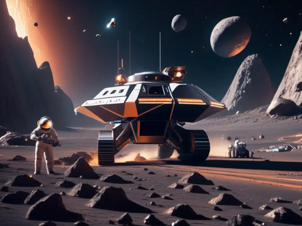 Exploración de asteroides como recurso en una imagen 8k impresionante de una operación minera futurista en múltiples asteroides
