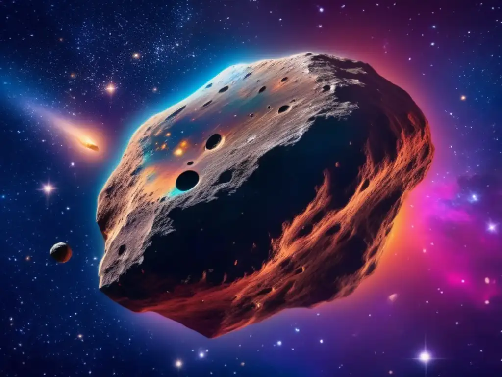 Exploración de asteroides para recursos: imagen impresionante de asteroide en el espacio rodeado de nebulosa vibrante