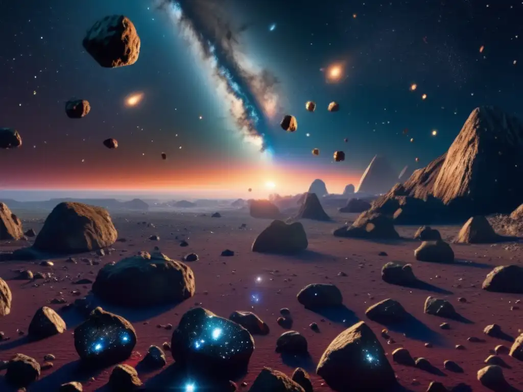 Exploración de asteroides como recursos en un impresionante 8k ultradetallado campo de asteroides en el espacio