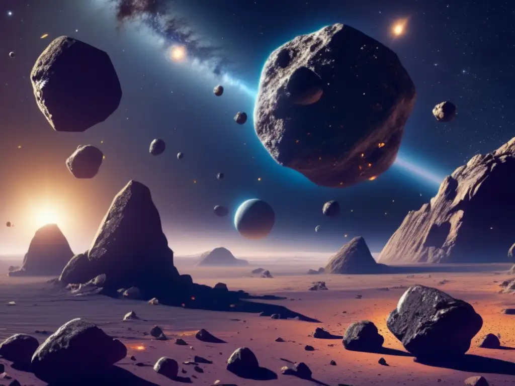 Exploración de asteroides para regeneración: vista detallada del espacio con asteroide y estación espacial