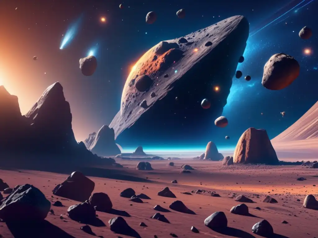 Exploración de asteroides rentable: imagen 8k detallada del espacio con asteroides, nave espacial futurista y posibilidades infinitas