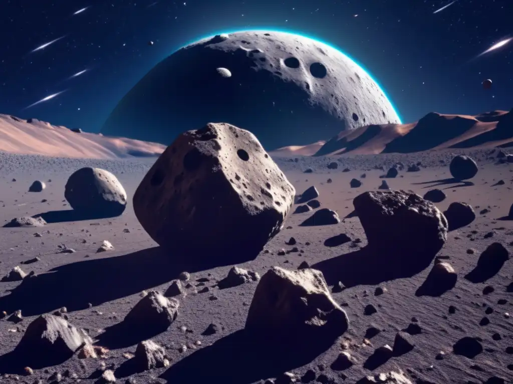 Exploración de asteroides tipo C en el espacio: imagen ultradetallada de campo de asteroides 8K con diversas formas y tamaños
