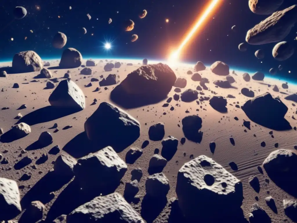Exploración de asteroides tipo V: imagen impactante de campo de asteroides con detalles vívidos