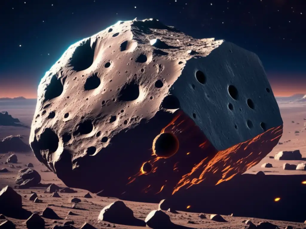 Exploración de asteroides de tipo V: impresionante imagen de un asteroide masivo con bordes irregulares y cráteres en su superficie