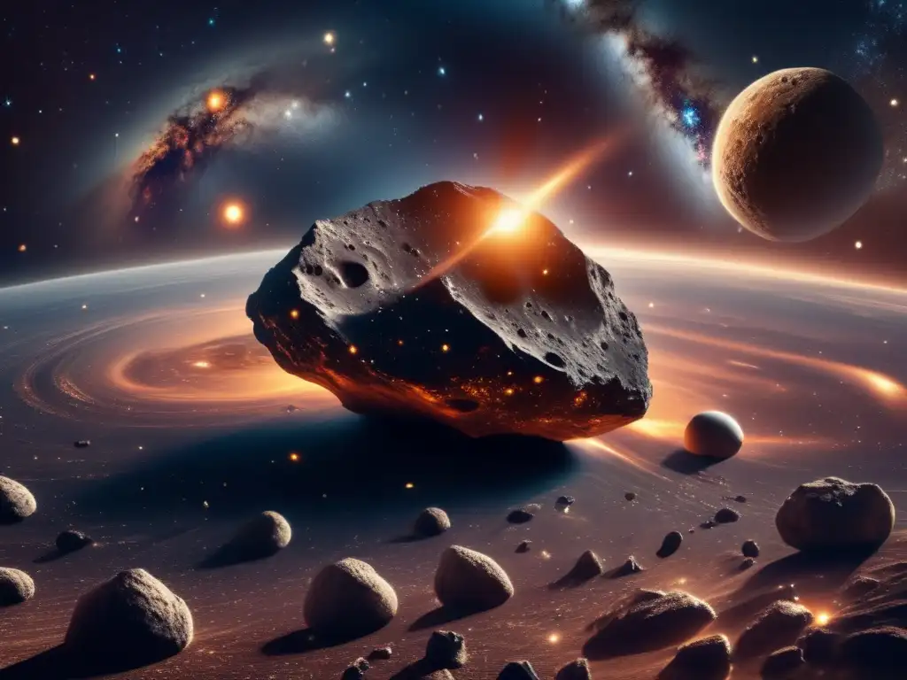 Exploración de asteroides en el universo: un impactante 8k de espacio cósmico con nubes de polvo y estrellas vibrantes
