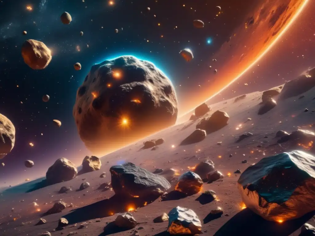 Exploración de asteroides en el universo: impresionante imagen 8k muestra asteroides metálicos flotando en vibrante nebulosa