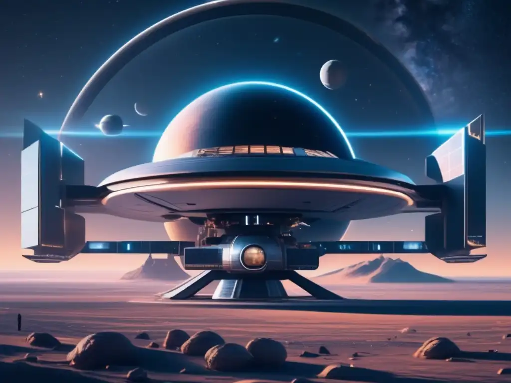 Exploración de asteroides en videojuegos: Estación espacial futurista, astronautas y asteroide imponente