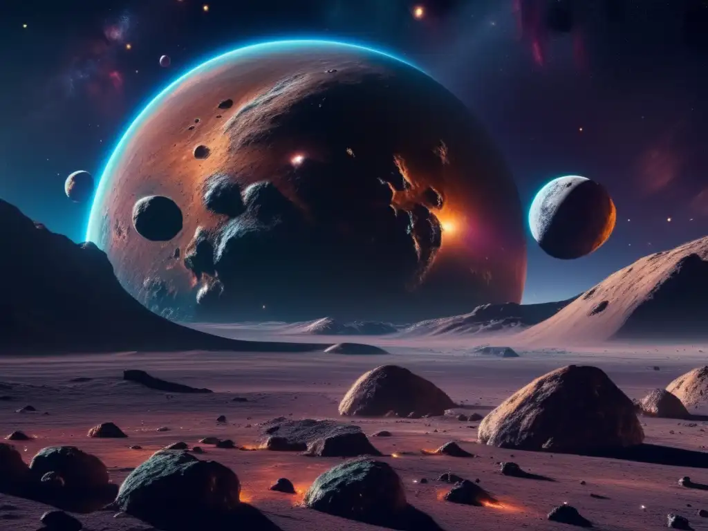 Exploración de asteroides en videojuegos: Imagen impactante en 8K que muestra un universo asombroso lleno de nebulosas vibrantes y galaxias distantes