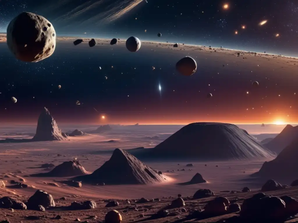 Exploración de asteroides en videojuegos: una imagen impresionante de 8k muestra el espacio, con asteroides y una nave futurista