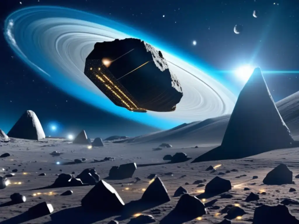 Exploración del cinturón de asteroides: Nave espacial futurista en un entorno peligroso de asteroides