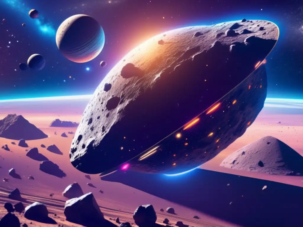 Exploración del cinturón de asteroides: nave espacial maniobrando entre los asteroides en el espacio