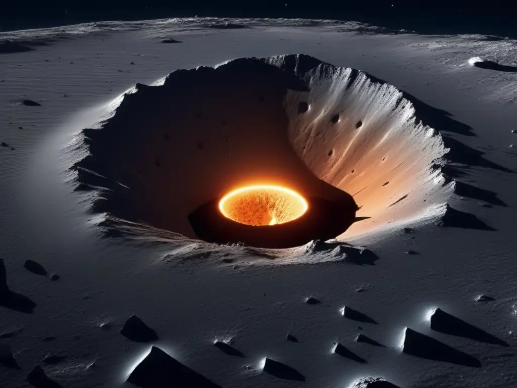 Impacto masivo en asteroide: belleza y ciencia Exploración de cráteres de impacto en asteroide: Deslumbrante imagen muestra impactante formación geológica, revelando tesoros ocultos