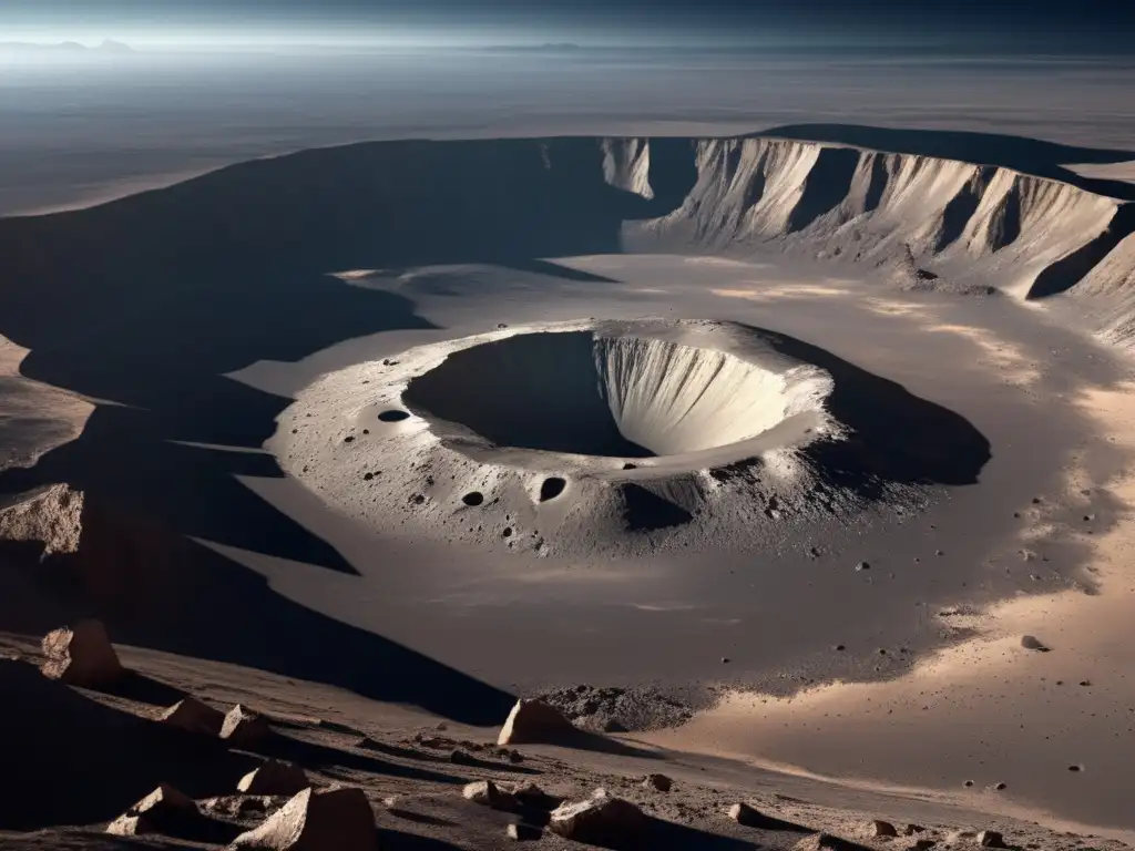 Impactante cráter lunar en paisaje desolado Exploración de cráteres de impacto en paisaje lunar majestuoso