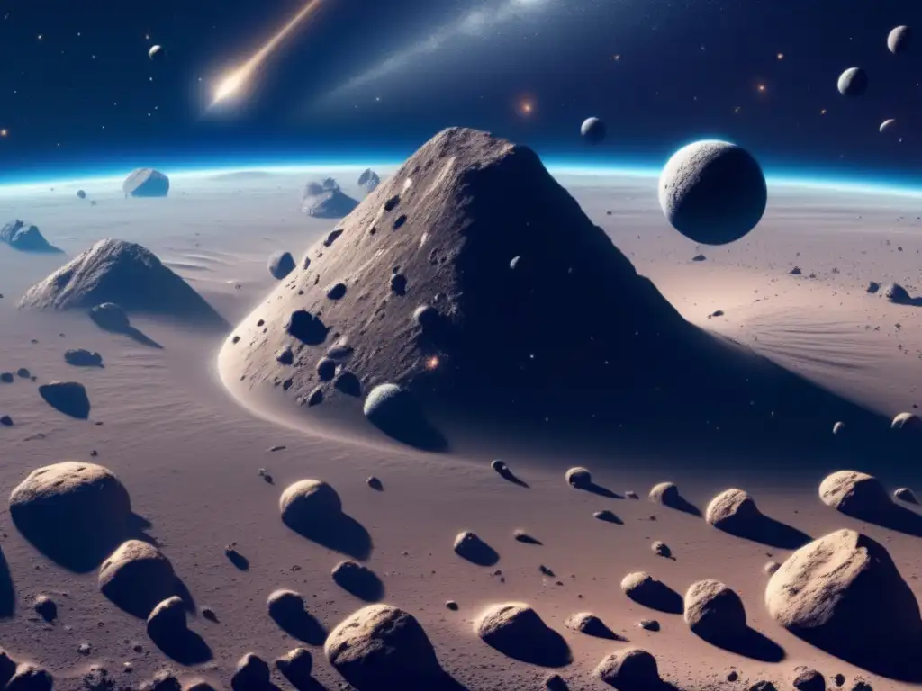 Exploración espacial con asteroides: Exquisita imagen del vasto espacio, con asteroides de diversas formas y tamaños