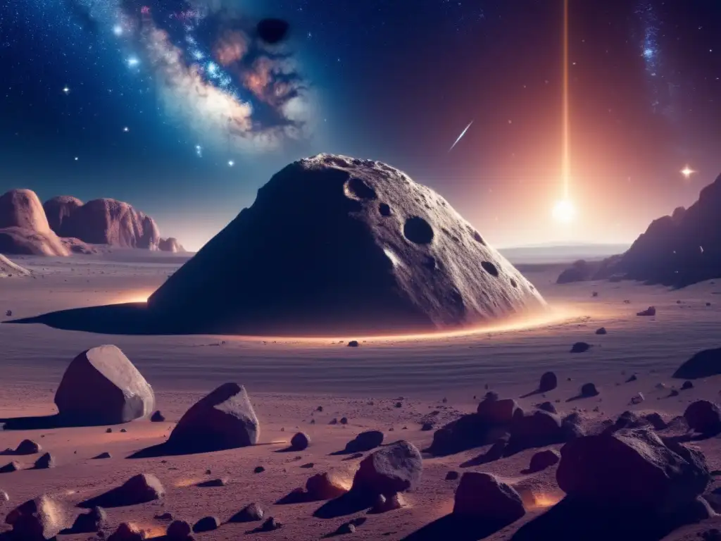 Exploración espacial asteroides: Increíble imagen de un asteroide con vehículos de exploración y la belleza del cosmos