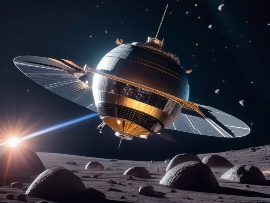 Exploración espacial de asteroides en un paisaje celestial deslumbrante