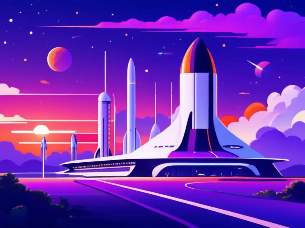 Exploración espacial: Perfiles astroemprendedores en un vibrante espacioport con naves futuristas y determinación