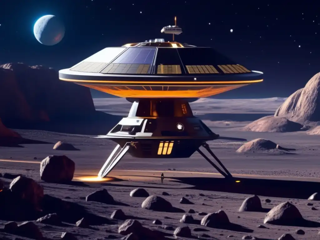 Exploración espacial: sonda futurista en asteroide gigante