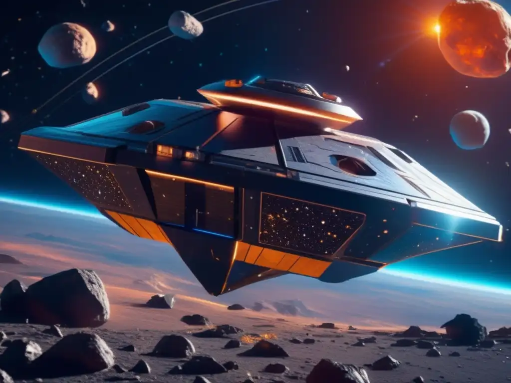 Exploración de asteroides: Misión CASTAway en una nave futurista flotando en un campo asombroso de asteroides