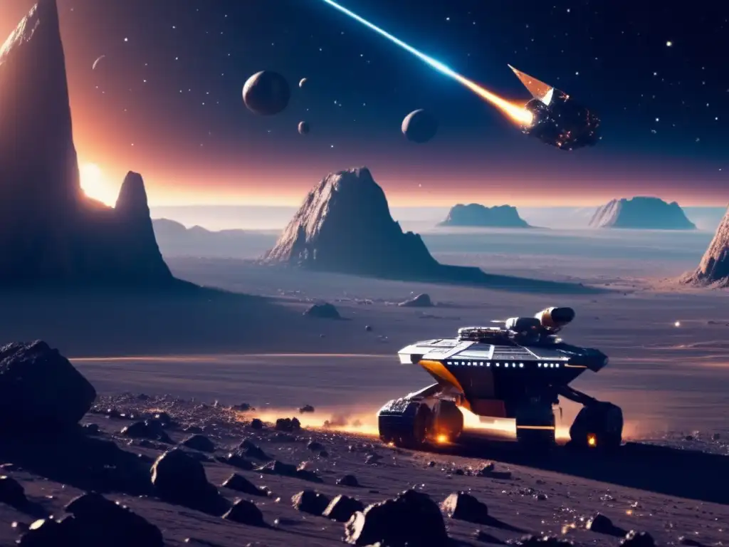 Extracción de metales de asteroides en una escena cinematográfica impresionante del espacio