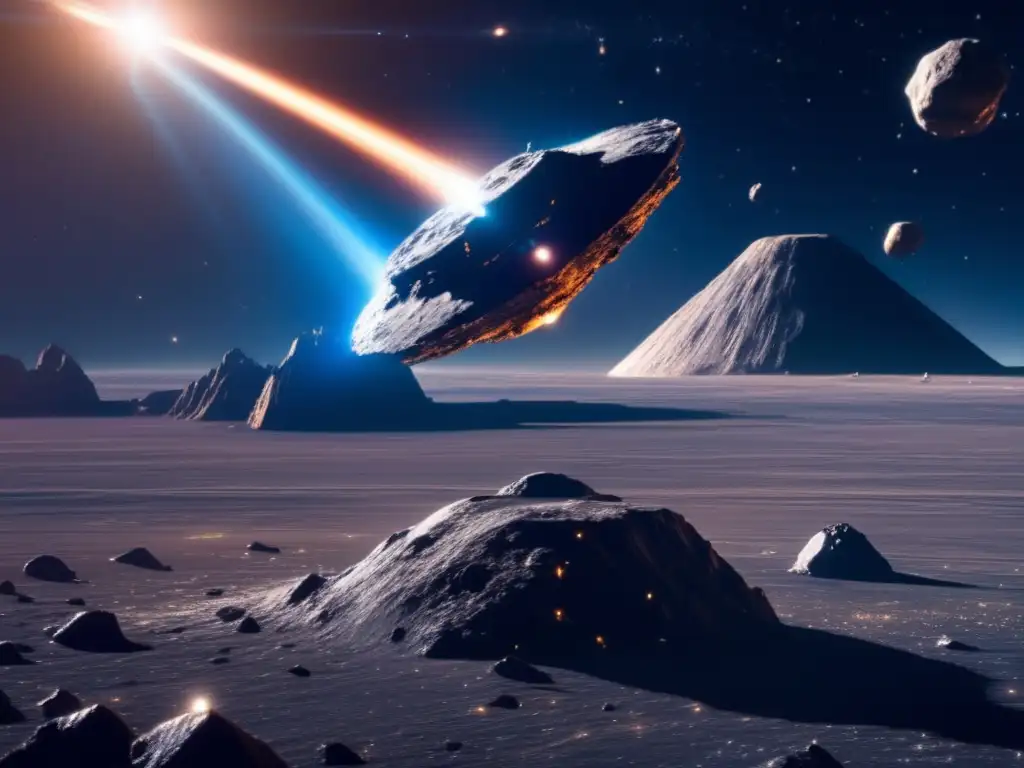 Extracción de metales preciosos de asteroides en una escena cinematográfica impresionante de espacio