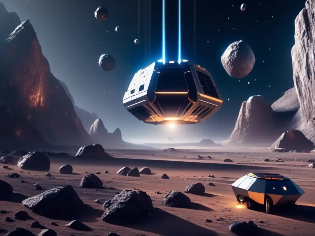 Extracción de recursos de asteroides en operación minera futurista en el espacio