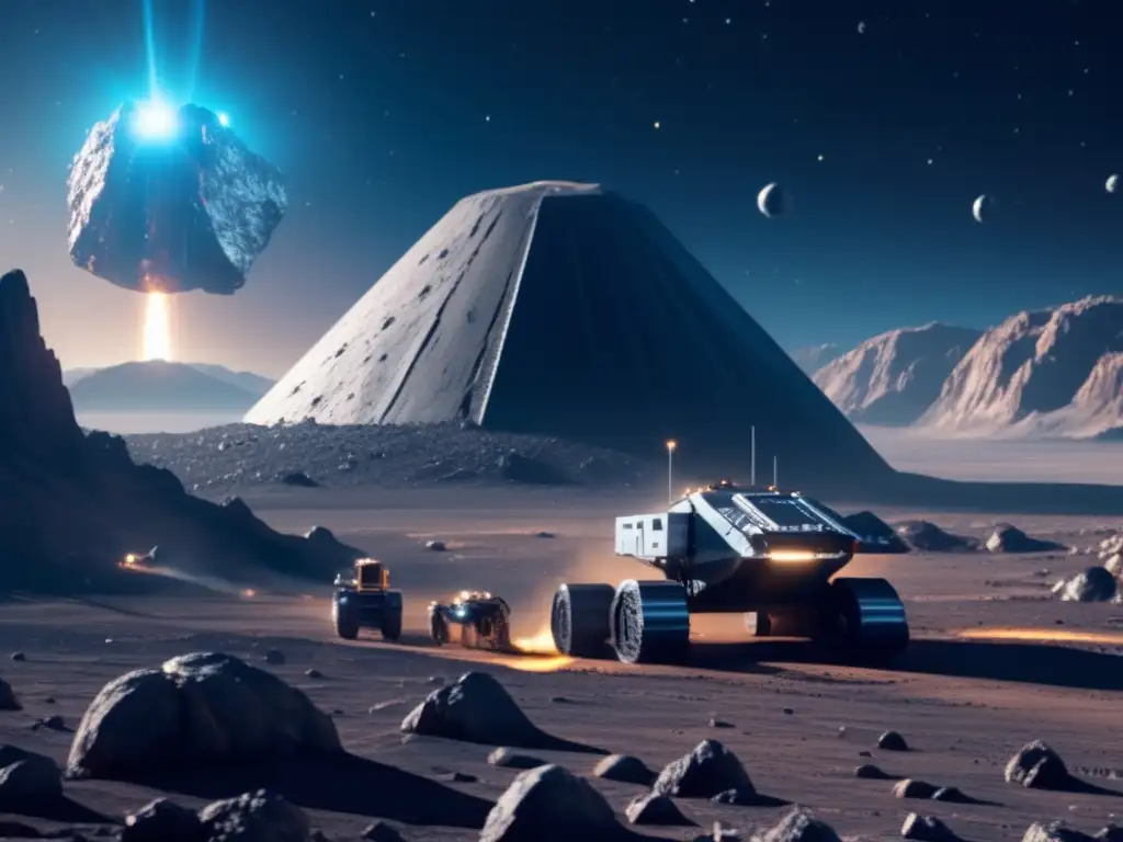 Extracción de recursos de asteroides en operación minera espacial futurista