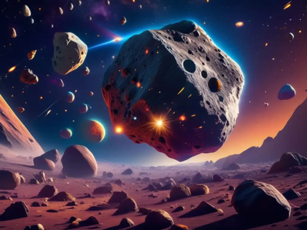 Un fascinante campo de asteroides en 8k, con vibrantes colores y detalles intrincados
