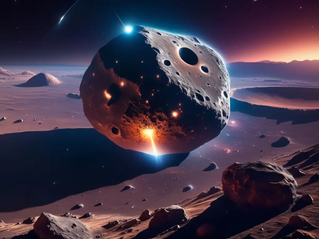 Fascinante paisaje cósmico con asteroide errante (110 caracteres)