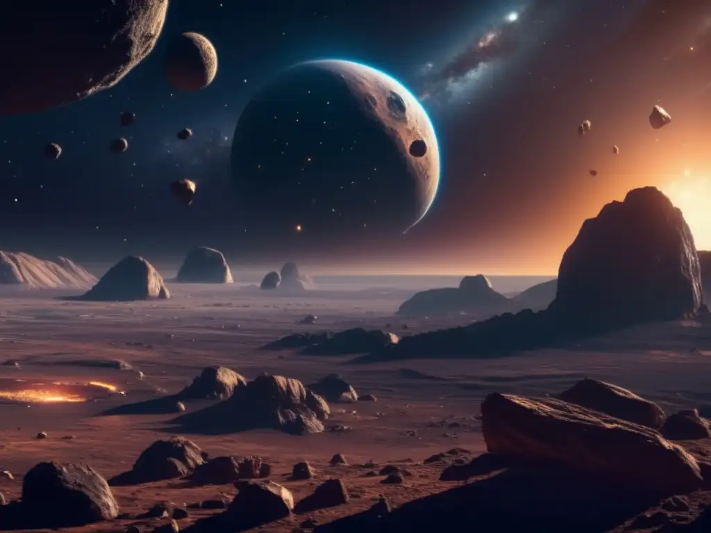 Fascinante vista cinematográfica de asteroides en el espacio - Composición asteroides sistema solar