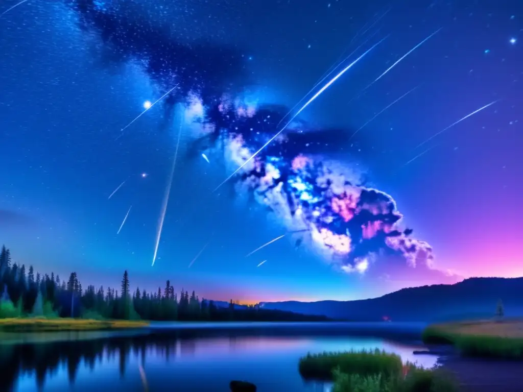 Fenómenos de meteoros luminosos en un cautivador cielo nocturno lleno de impresionantes lluvias de meteoros