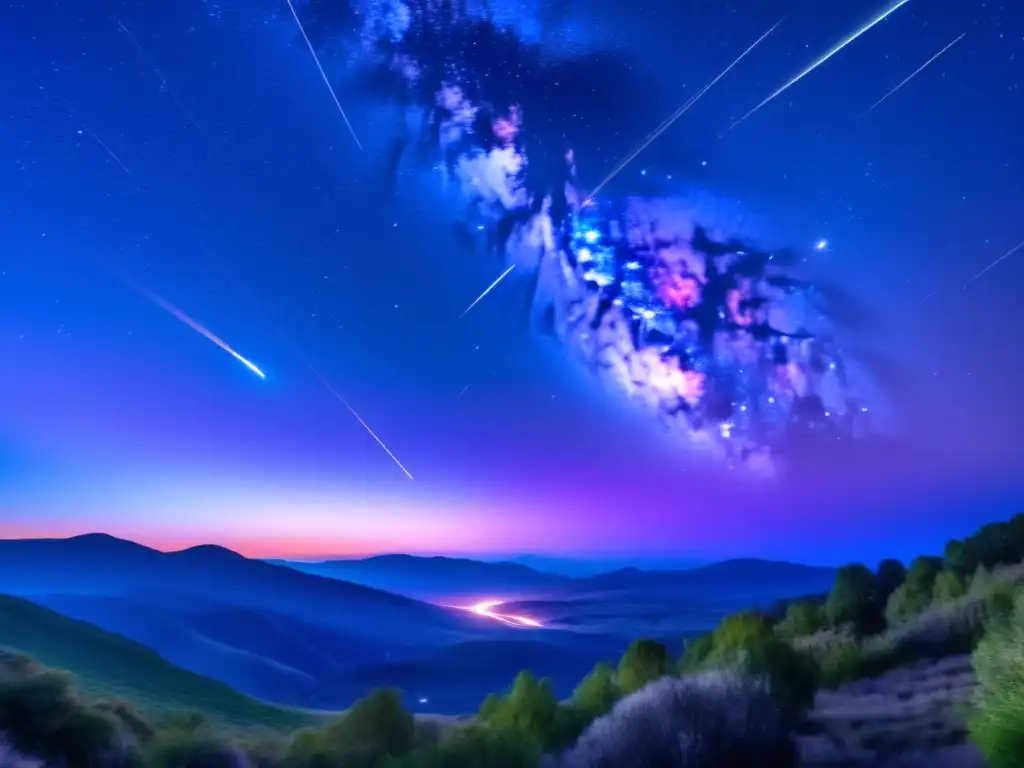 Fenómenos de meteoros luminosos en cielo estrellado