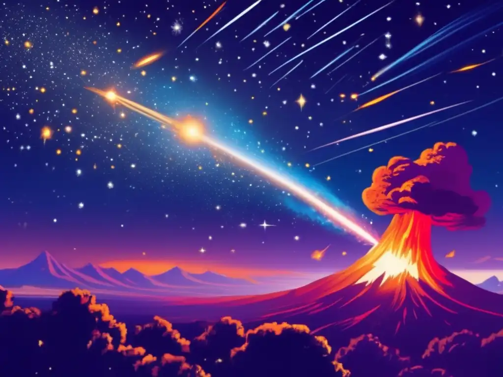 Fenómenos de meteoros luminosos: Meteoroides desintegrándose en la atmósfera, creando una explosión espectacular de luz y color