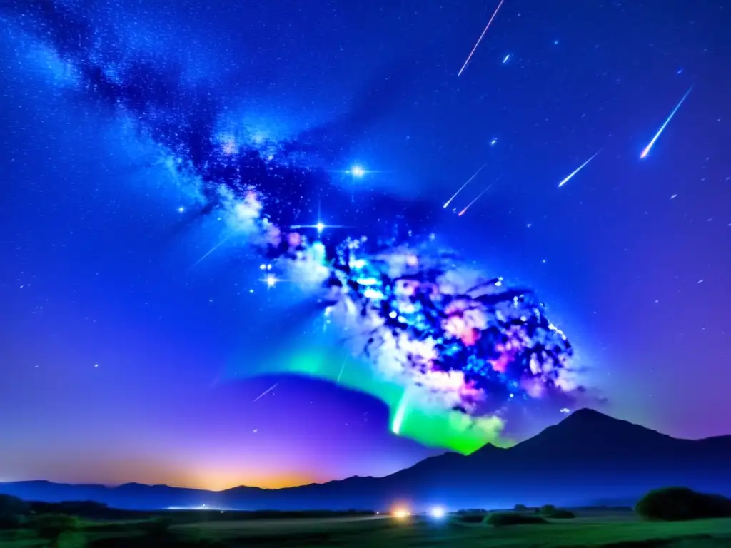 Fenómenos de meteoros luminosos en la noche estrellada con científicos y estudio