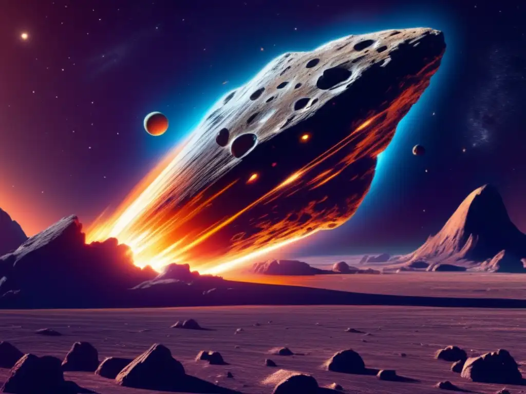Fiebre del oro espacial: asteroide masivo, cráteres profundos, nave espacial futurista y la belleza cósmica