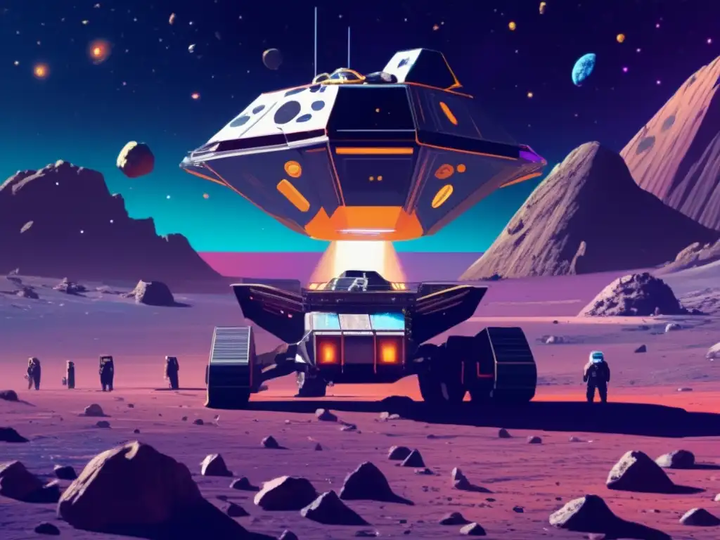 Fiebre del oro espacial: Exuberante imagen del espacio con asteroides, nave minera futurista y minerales preciosos