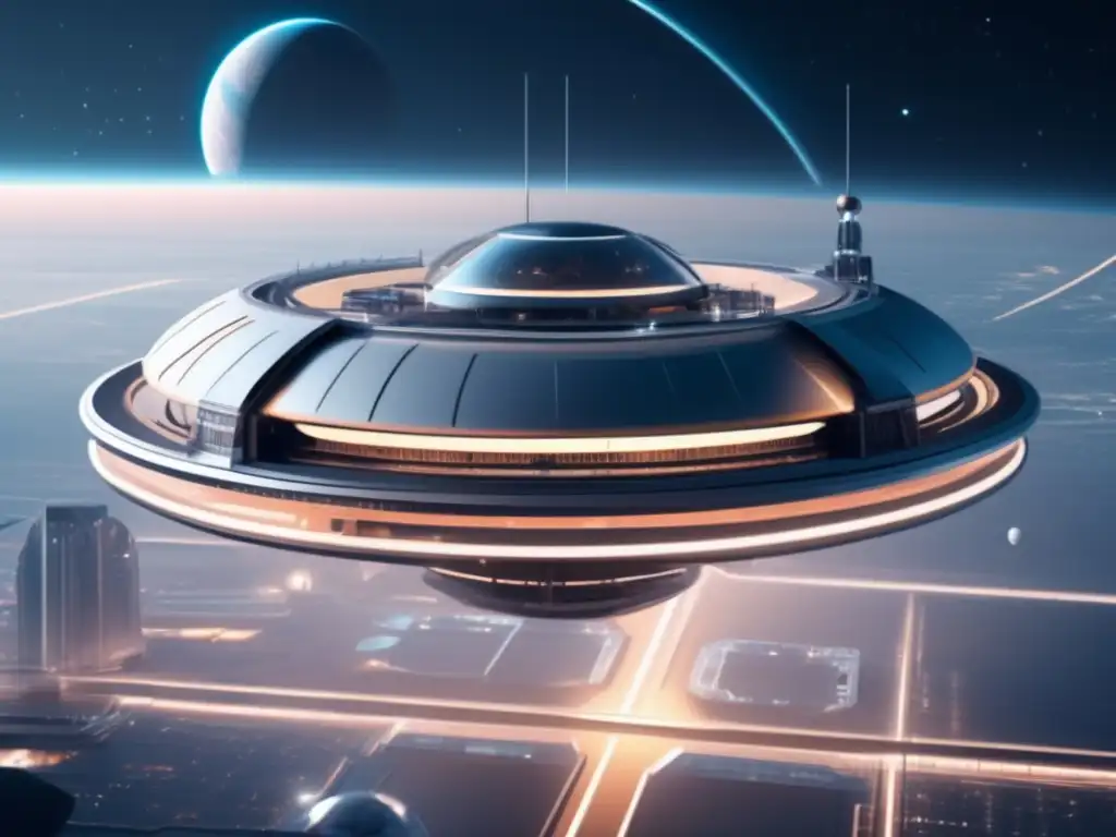 Financiamiento espacial: Estación espacial futurista en el cosmos con naves y arquitectura vanguardista