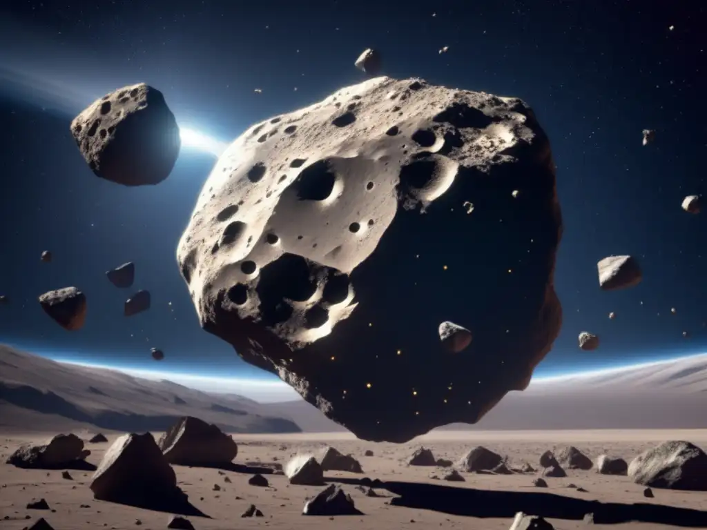 Fragmentación de asteroides en el espacio: escena dinámica y caótica de un asteroide rodeado de fragmentos