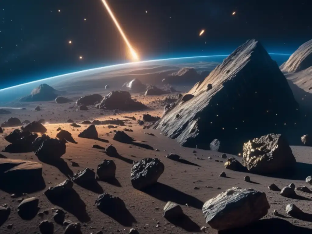 Fragmentación de asteroides en el espacio: impresionante imagen 8k ultra detallada de un campo de asteroides fragmentados en el espacio